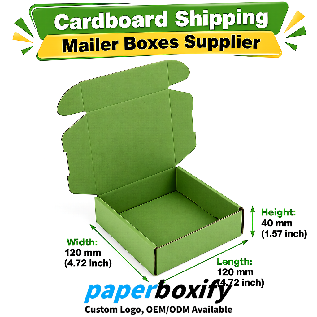 Matcha Green Self-Locking Cardboard Mailer Boxes 120x110x35, 120x120x40, 130x120x50, 130x80x25, 130x80x40mm
