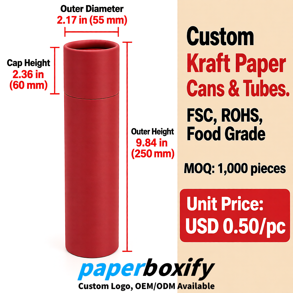 Matte Red Food Grade Kraft Paper Cans & Tubes | FSC, ROHS Certified OEM Factory