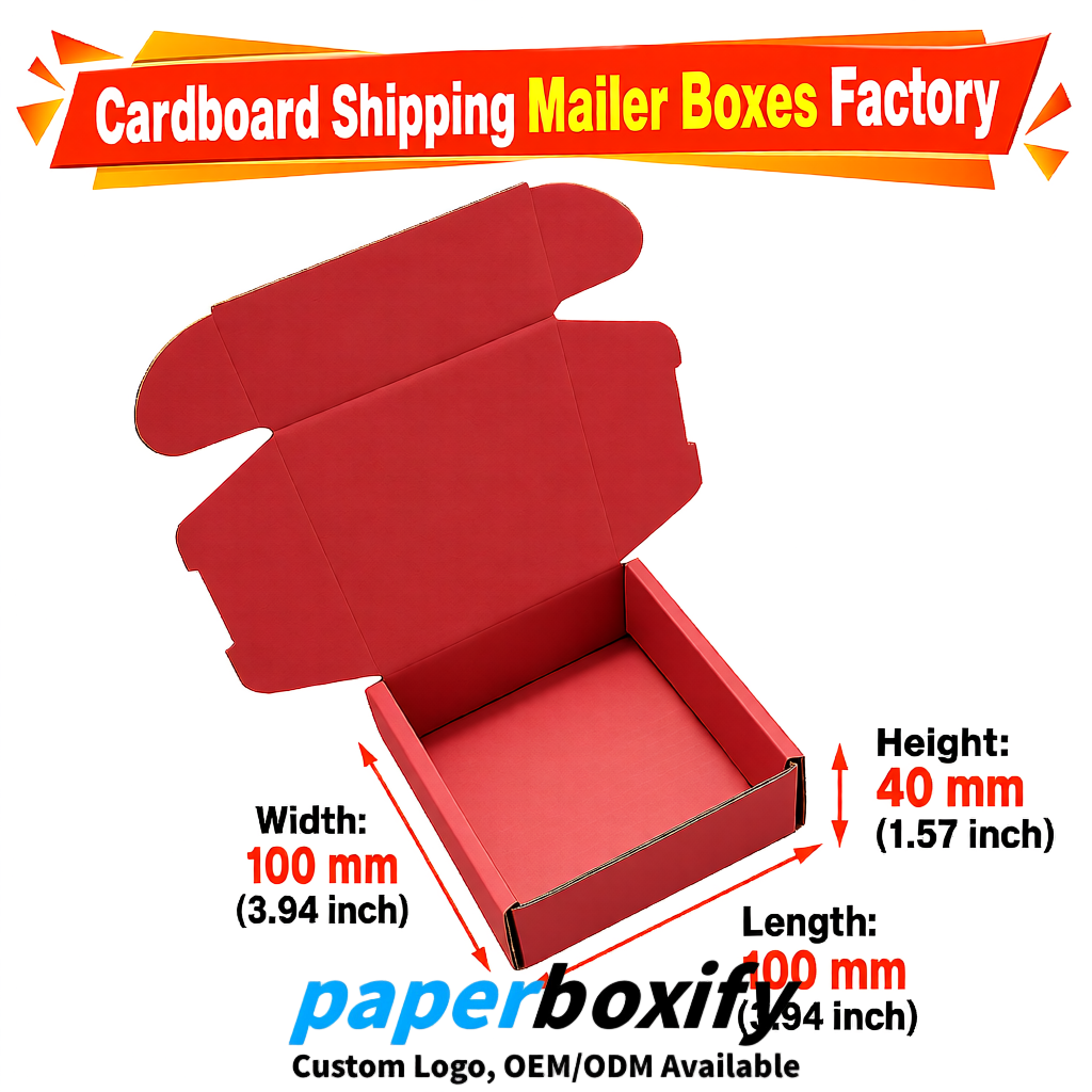 Matte Red Cardboard Shipping Mailer Boxes 75x75x30, 100x100x40, 110x100x60, 100x60x40, 90x70x30mm