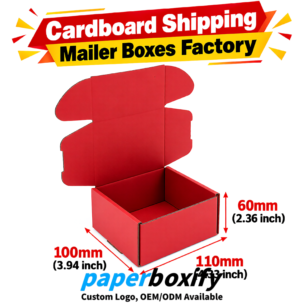 Matte Red Cardboard Shipping Mailer Boxes 75x75x30, 100x100x40, 110x100x60, 100x60x40, 90x70x30mm
