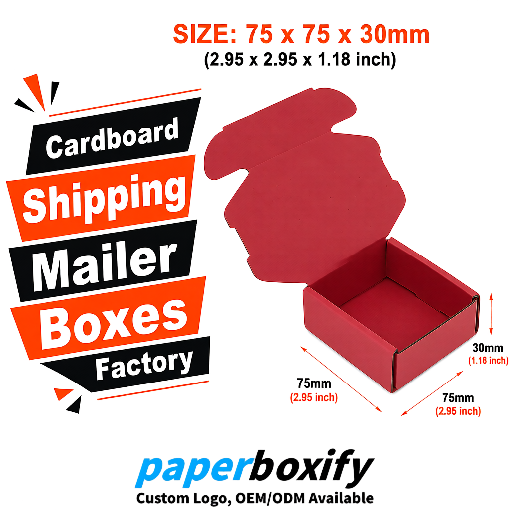 Matte Red Cardboard Shipping Mailer Boxes 75x75x30, 100x100x40, 110x100x60, 100x60x40, 90x70x30mm