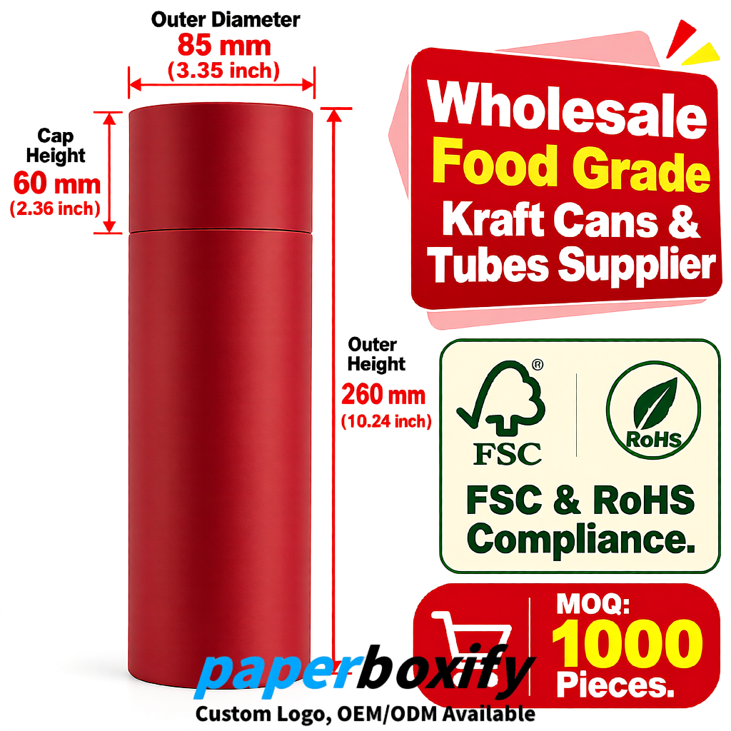 Matte Red Paper Tubes 85x85x160/260, 100x100x90/190/300mm FSC/RoHS Certified Manufacturer