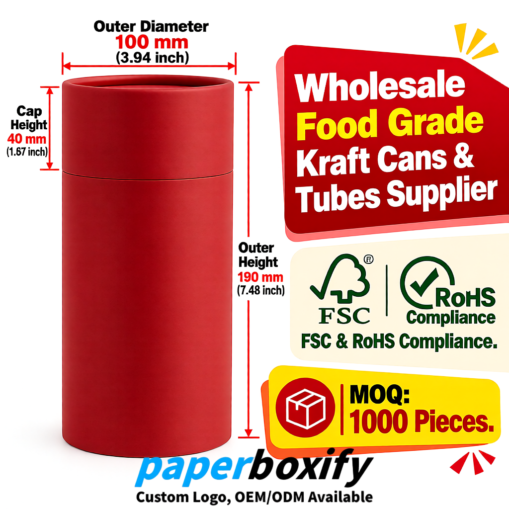 Matte Red Paper Tubes 85x85x160/260, 100x100x90/190/300mm FSC/RoHS Certified Manufacturer