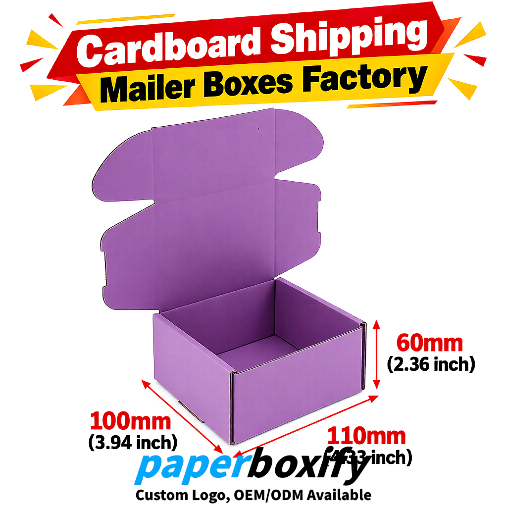 Mauve Cardboard Shipping Mailer Boxes 75x75x30, 100x100x40, 110x100x60, 100x60x40, 90x70x30mm
