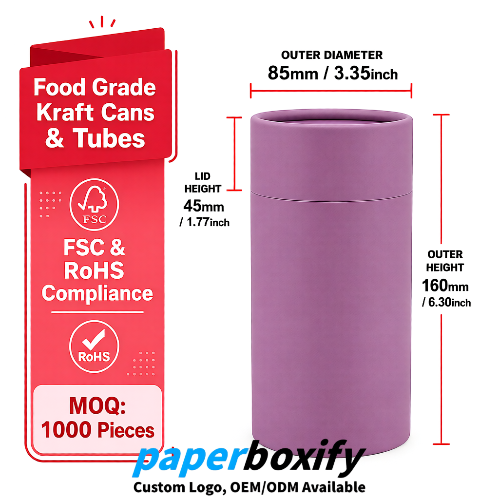 Mauve Paper Tubes 85x85x160/260, 100x100x90/190/300mm FSC/RoHS Certified Manufacturer