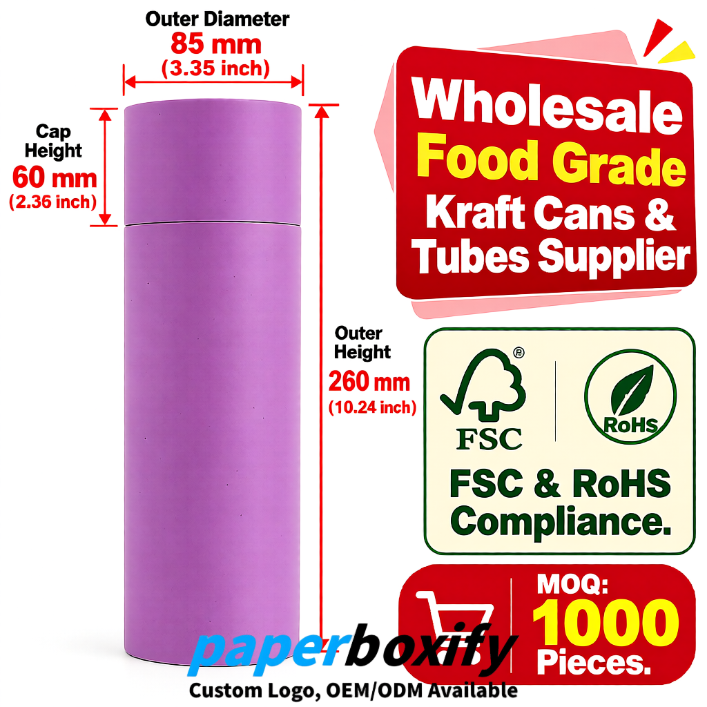Mauve Paper Tubes 85x85x160/260, 100x100x90/190/300mm FSC/RoHS Certified Manufacturer