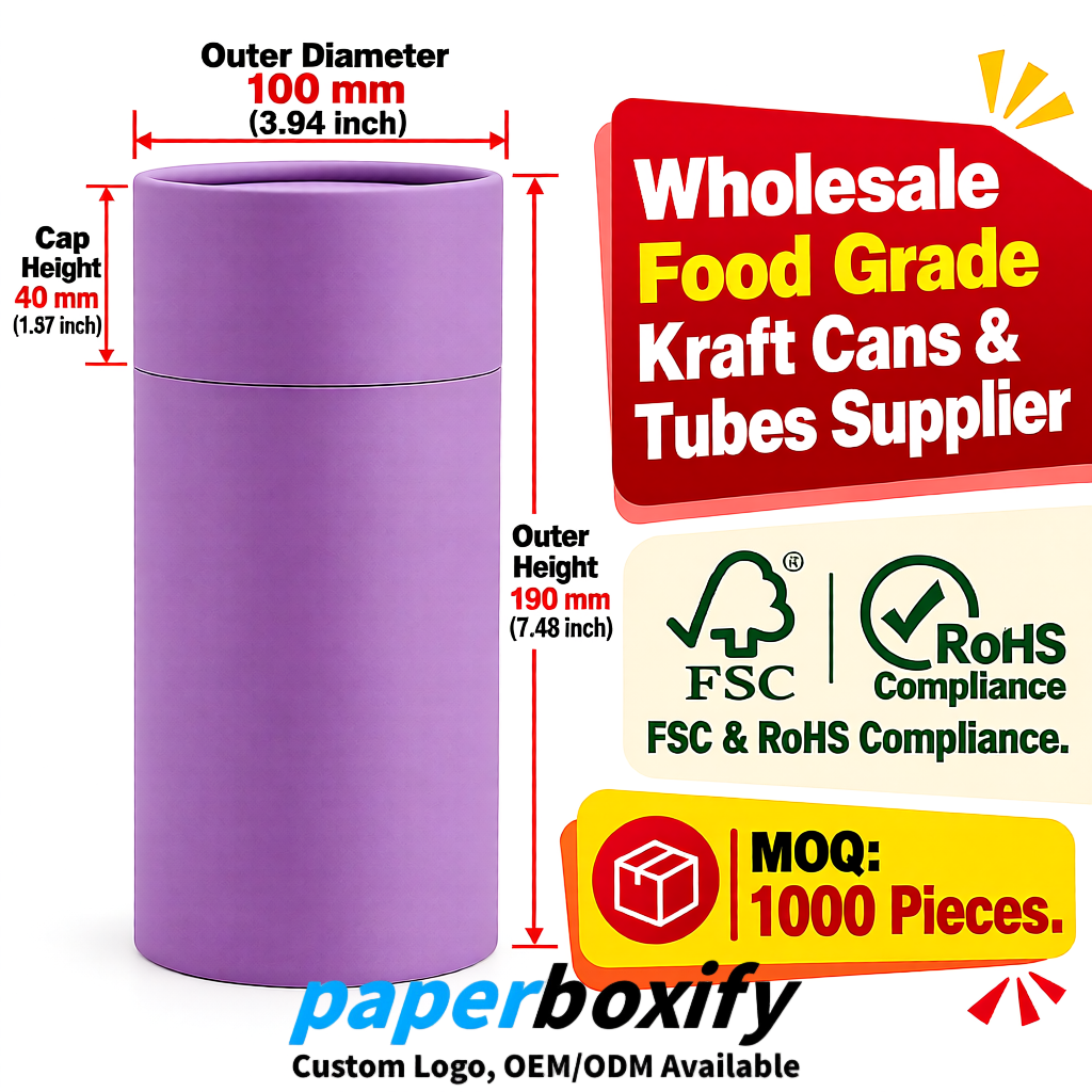 Mauve Paper Tubes 85x85x160/260, 100x100x90/190/300mm FSC/RoHS Certified Manufacturer