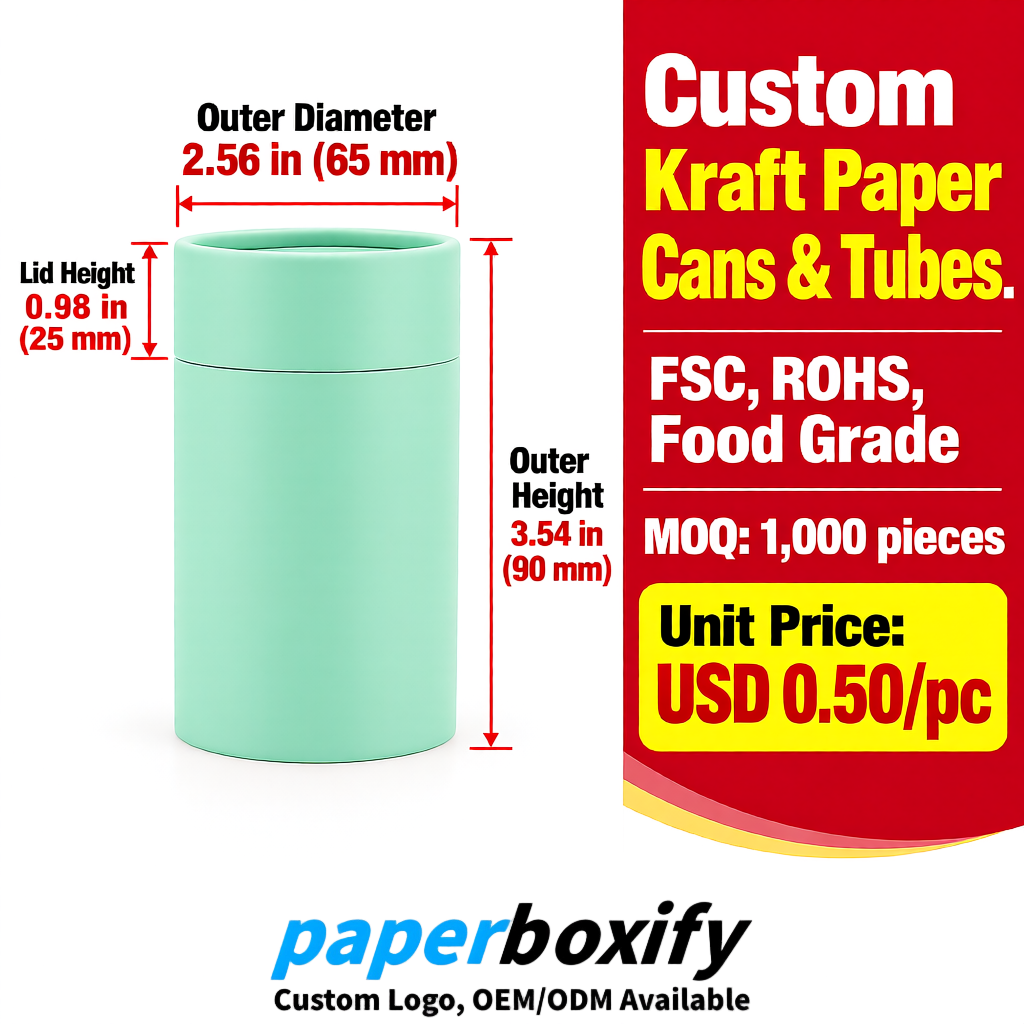 Mint Green Food Grade Kraft Paper Cans & Tubes | FSC, ROHS Certified OEM Factory