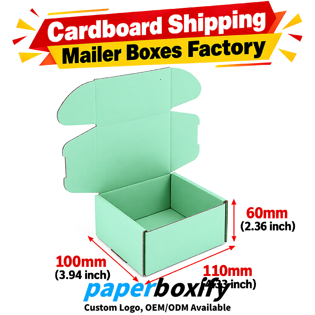 Mint Green Cardboard Shipping Mailer Boxes 75x75x30, 100x100x40, 110x100x60, 100x60x40, 90x70x30mm