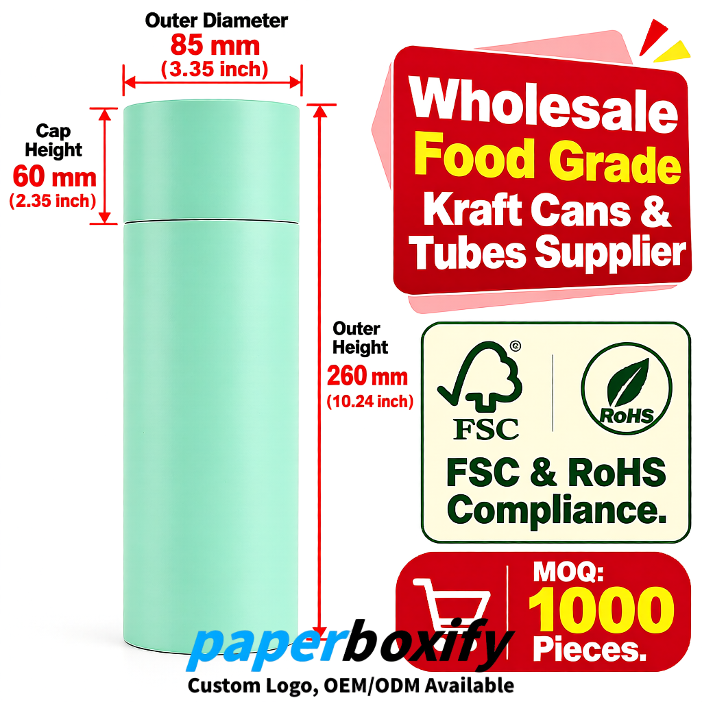 Mint Green Paper Tubes 85x85x160/260, 100x100x90/190/300mm FSC/RoHS Certified Manufacturer