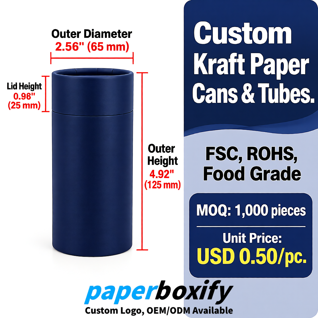 Navy Blue Food Grade Kraft Paper Cans & Tubes | FSC, ROHS Certified OEM Factory