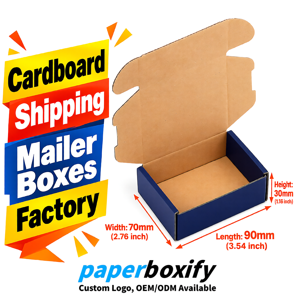 Navy Blue Cardboard Shipping Mailer Boxes 75x75x30, 100x100x40, 110x100x60, 100x60x40, 90x70x30mm