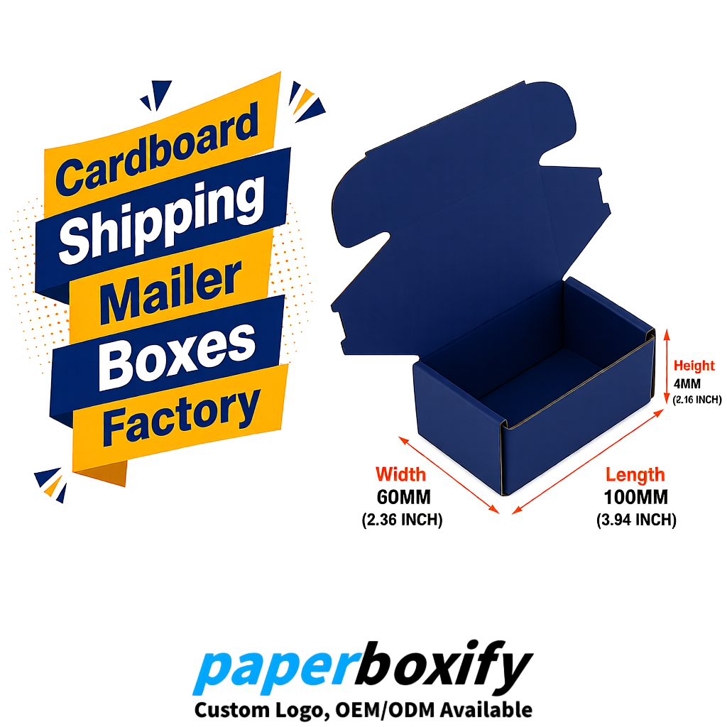 Navy Blue Cardboard Shipping Mailer Boxes 75x75x30, 100x100x40, 110x100x60, 100x60x40, 90x70x30mm