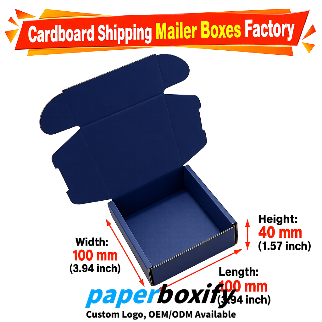 Navy Blue Cardboard Shipping Mailer Boxes 75x75x30, 100x100x40, 110x100x60, 100x60x40, 90x70x30mm