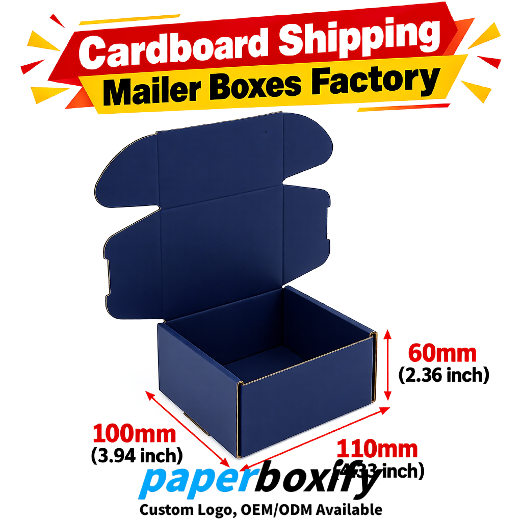 Navy Blue Cardboard Shipping Mailer Boxes 75x75x30, 100x100x40, 110x100x60, 100x60x40, 90x70x30mm