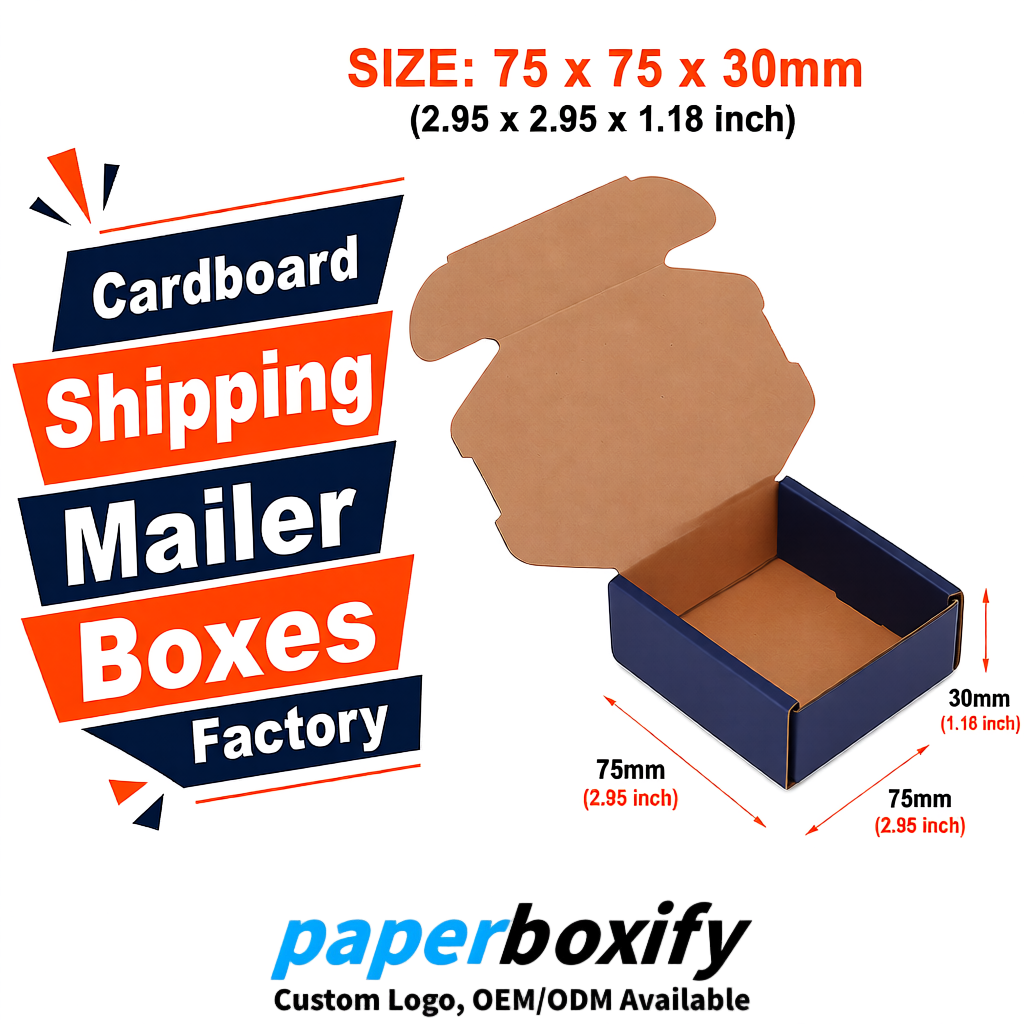 Navy Blue Cardboard Shipping Mailer Boxes 75x75x30, 100x100x40, 110x100x60, 100x60x40, 90x70x30mm