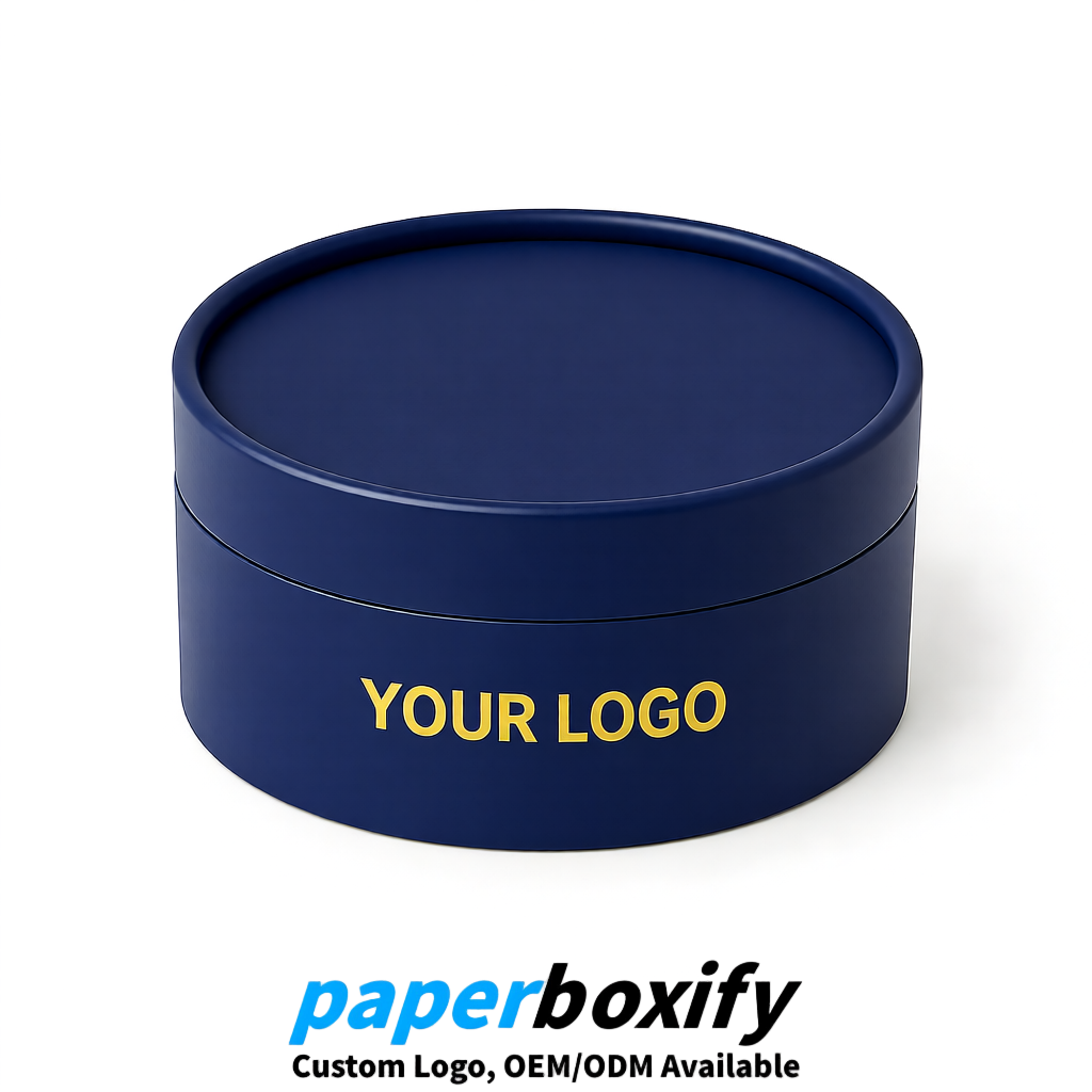 Navy Blue FSC Certified Custom Paper Tubes | 350 ml Eco Cylinder Packaging