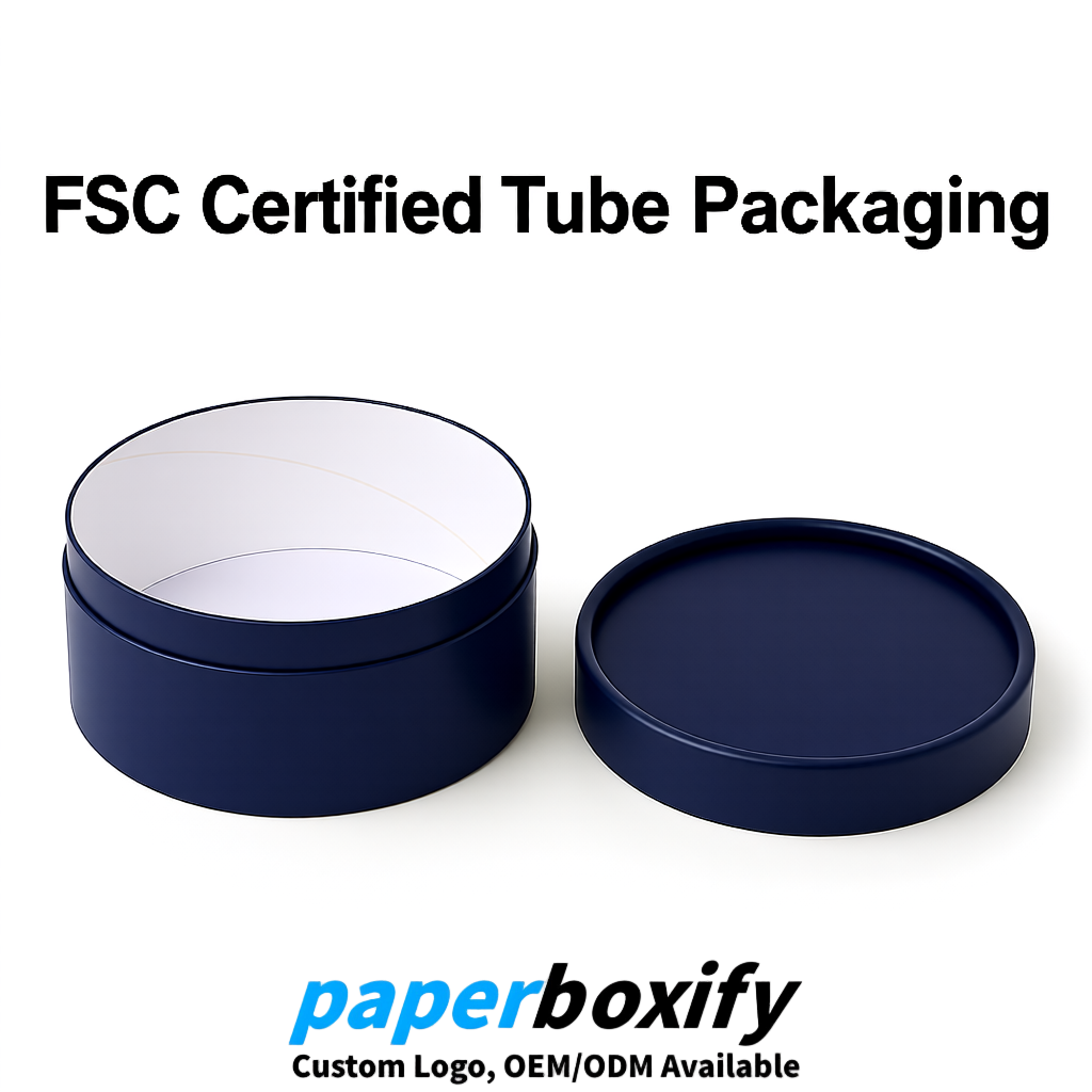 Navy Blue FSC Certified Custom Paper Tubes | 350 ml Eco Cylinder Packaging