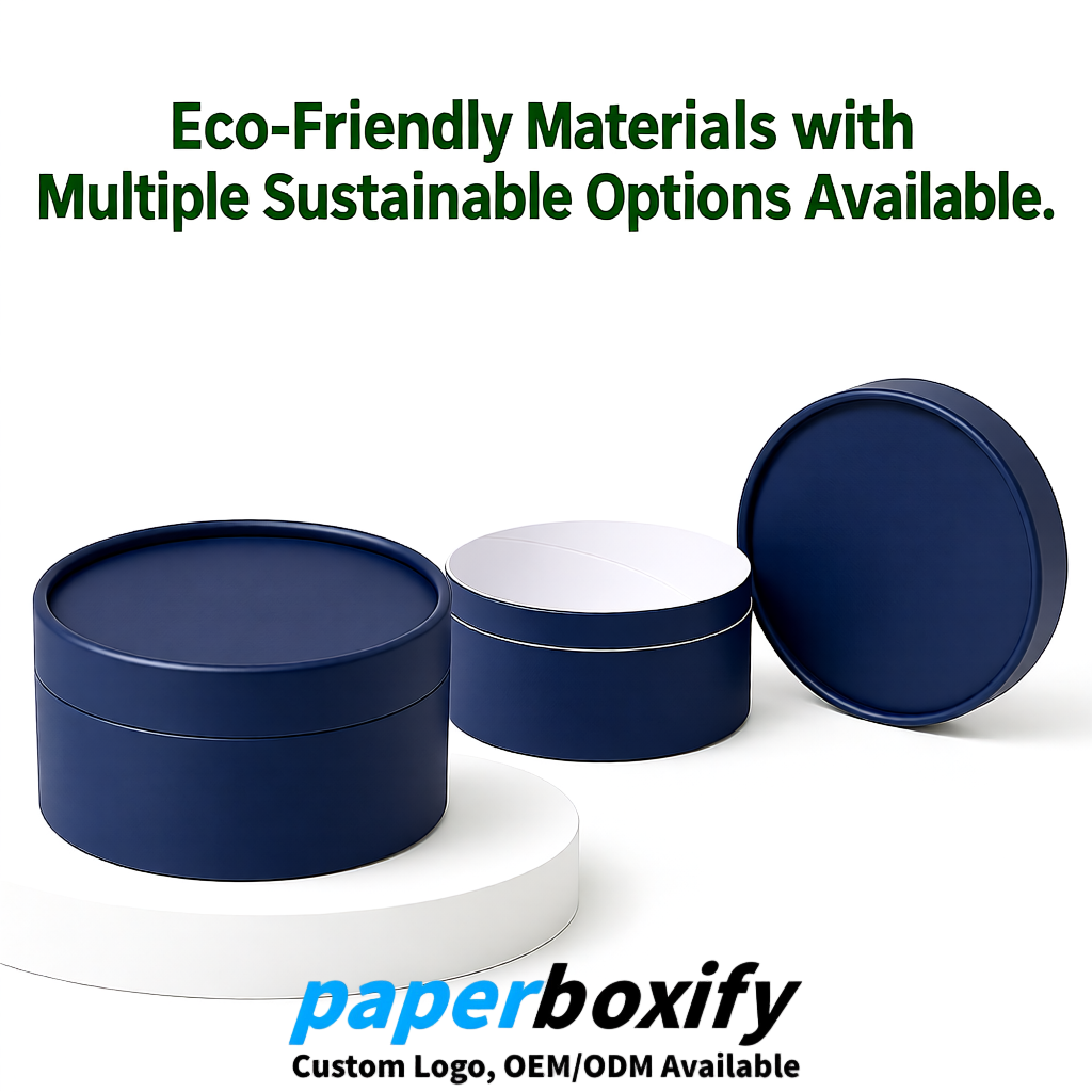 Navy Blue FSC Certified Custom Paper Tubes | 350 ml Eco Cylinder Packaging Navy Blue FSC Certified Custom Paper Tubes | 350 ml Eco Cylinder Packaging