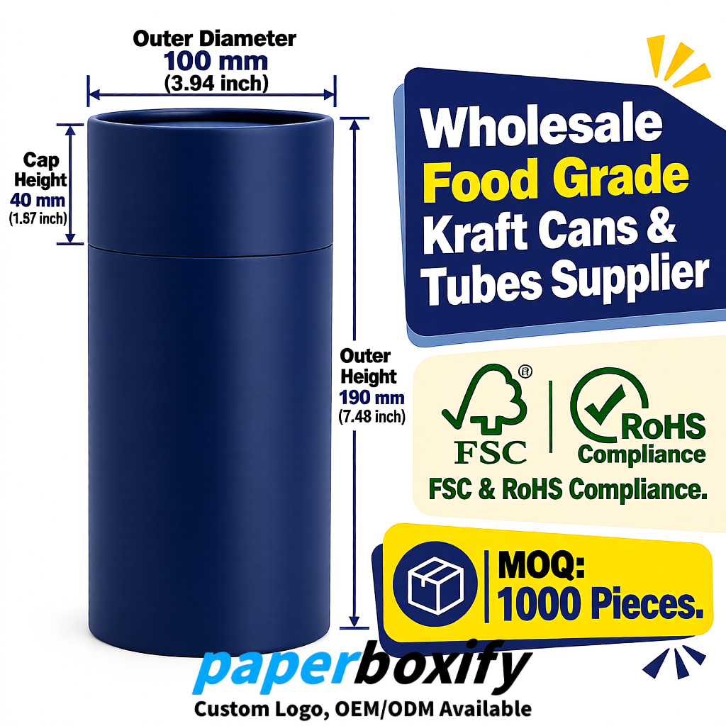 Navy Blue Paper Tubes 85x85x160/260, 100x100x90/190/300mm FSC/RoHS Certified Manufacturer
