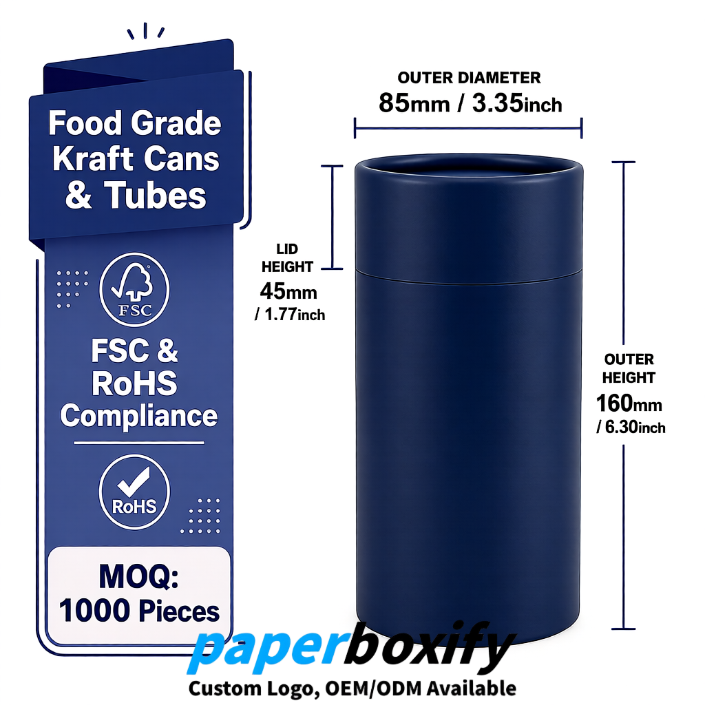 Navy Blue Paper Tubes 85x85x160/260, 100x100x90/190/300mm FSC/RoHS Certified Manufacturer