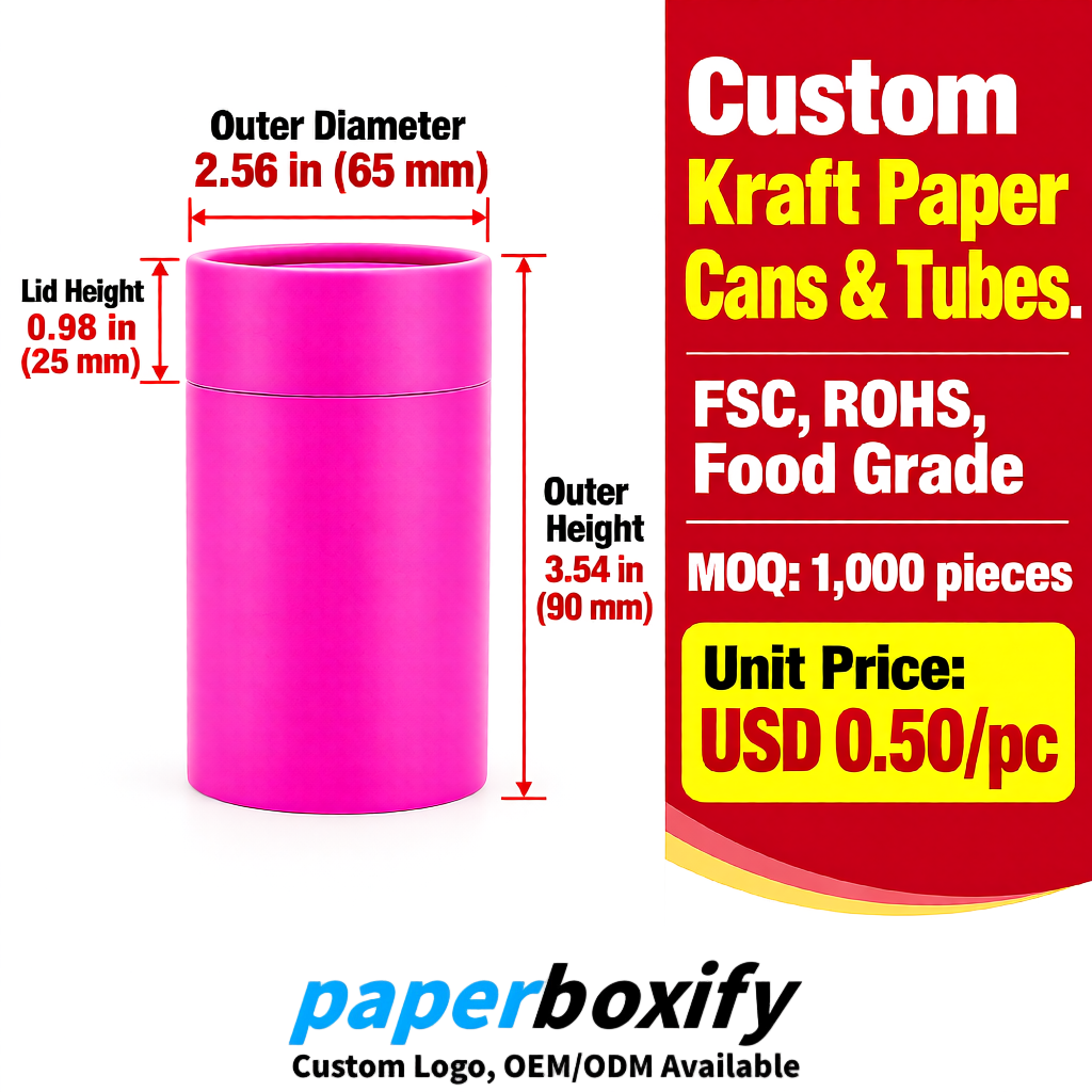 Neon Pink Food Grade Kraft Paper Cans & Tubes | FSC, ROHS Certified OEM Factory