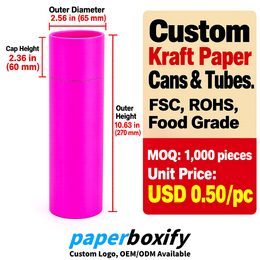Neon Pink Food Grade Kraft Paper Cans & Tubes | FSC, ROHS Certified OEM Factory