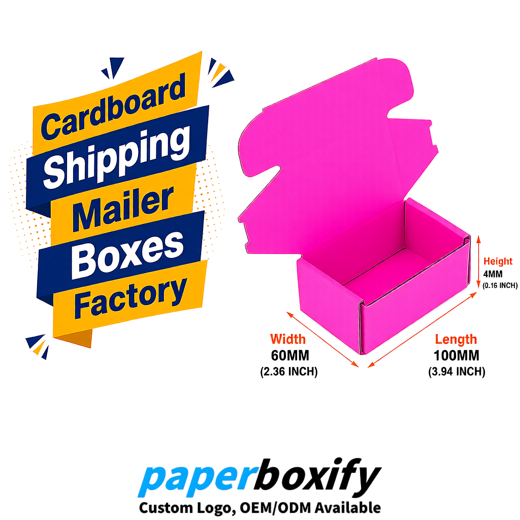 Neon Pink Cardboard Shipping Mailer Boxes 75x75x30, 100x100x40, 110x100x60, 100x60x40, 90x70x30mm