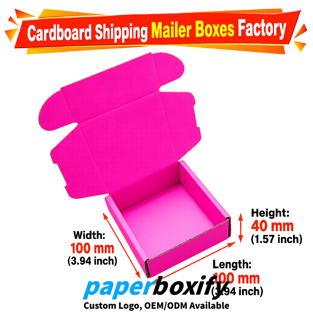Neon Pink Cardboard Shipping Mailer Boxes 75x75x30, 100x100x40, 110x100x60, 100x60x40, 90x70x30mm
