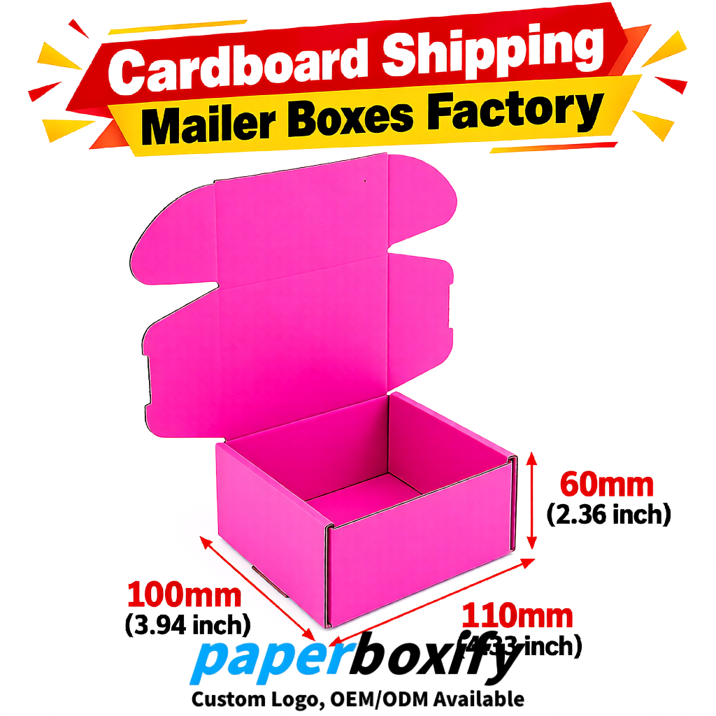 Neon Pink Cardboard Shipping Mailer Boxes 75x75x30, 100x100x40, 110x100x60, 100x60x40, 90x70x30mm