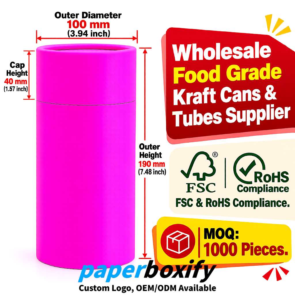 Neon Pink Paper Tubes 85x85x160/260, 100x100x90/190/300mm FSC/RoHS Certified Manufacturer