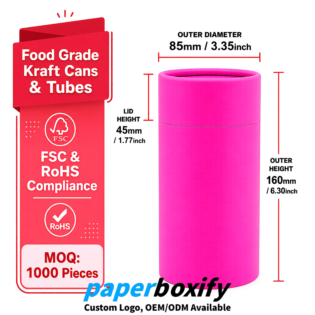 Neon Pink Paper Tubes 85x85x160/260, 100x100x90/190/300mm FSC/RoHS Certified Manufacturer