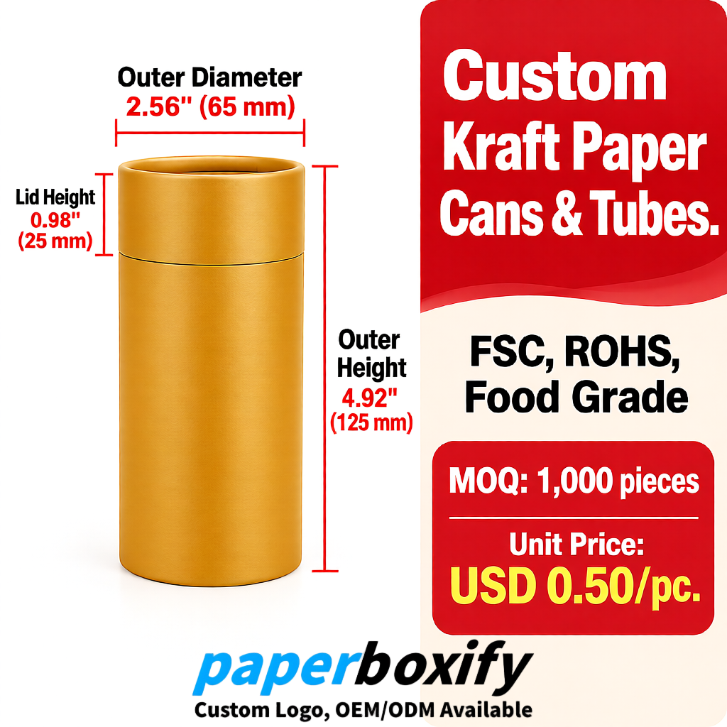 Ochre Food Grade Kraft Paper Cans & Tubes | FSC, ROHS Certified OEM Factory
