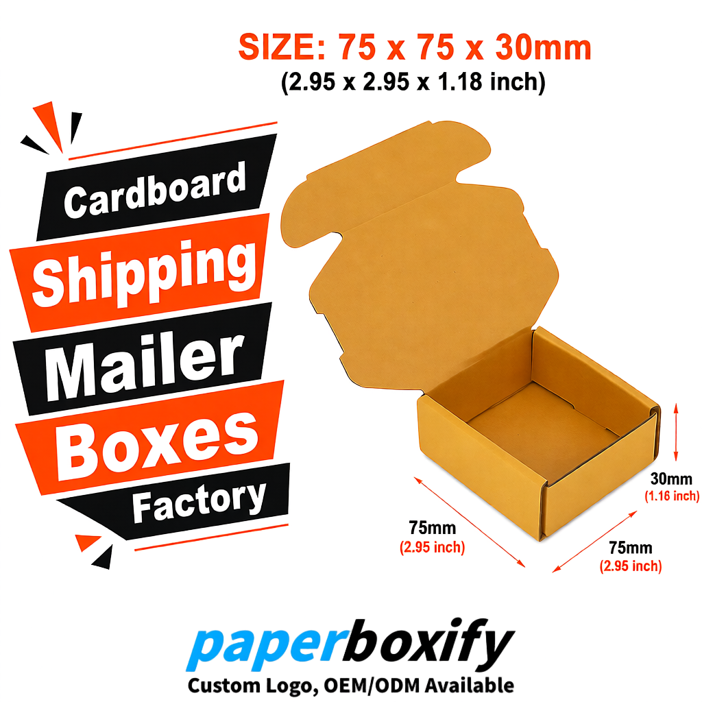Ochre Cardboard Shipping Mailer Boxes 75x75x30, 100x100x40, 110x100x60, 100x60x40, 90x70x30mm