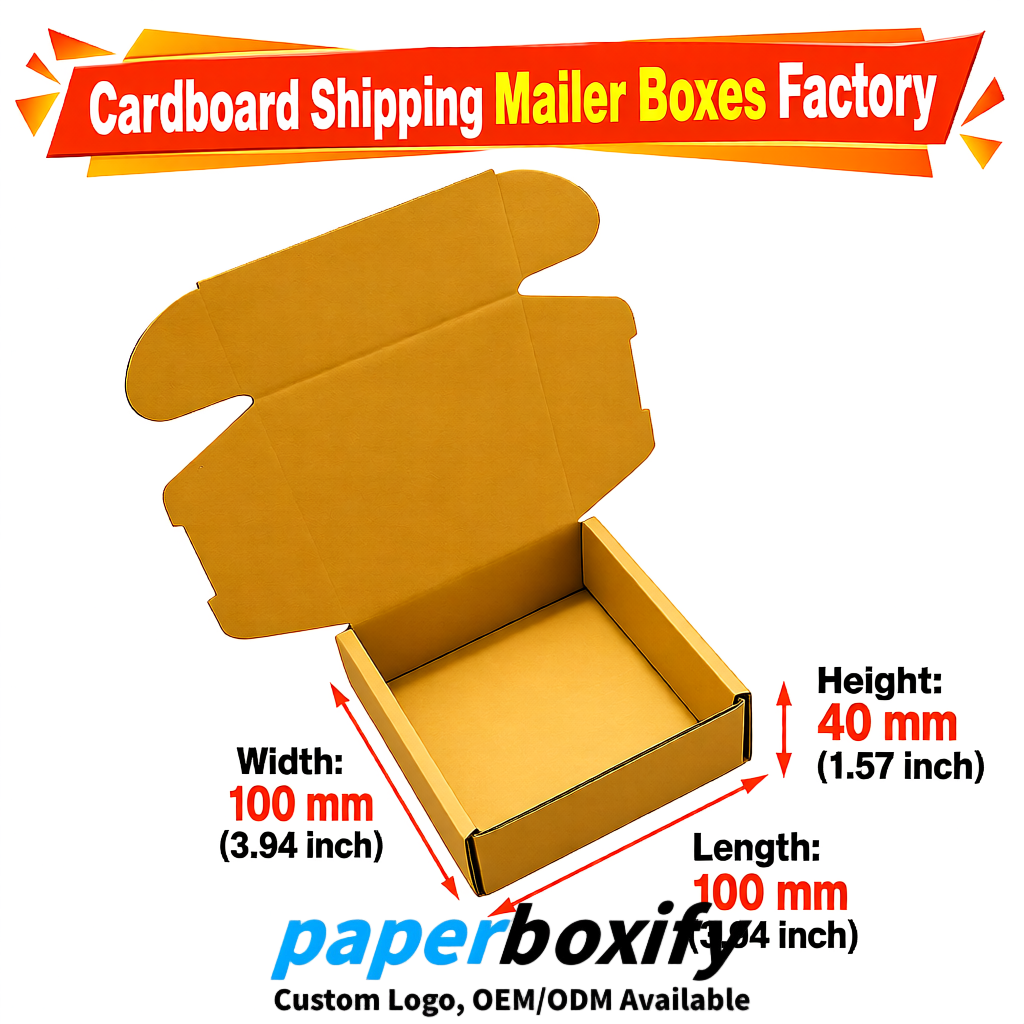 Ochre Cardboard Shipping Mailer Boxes 75x75x30, 100x100x40, 110x100x60, 100x60x40, 90x70x30mm