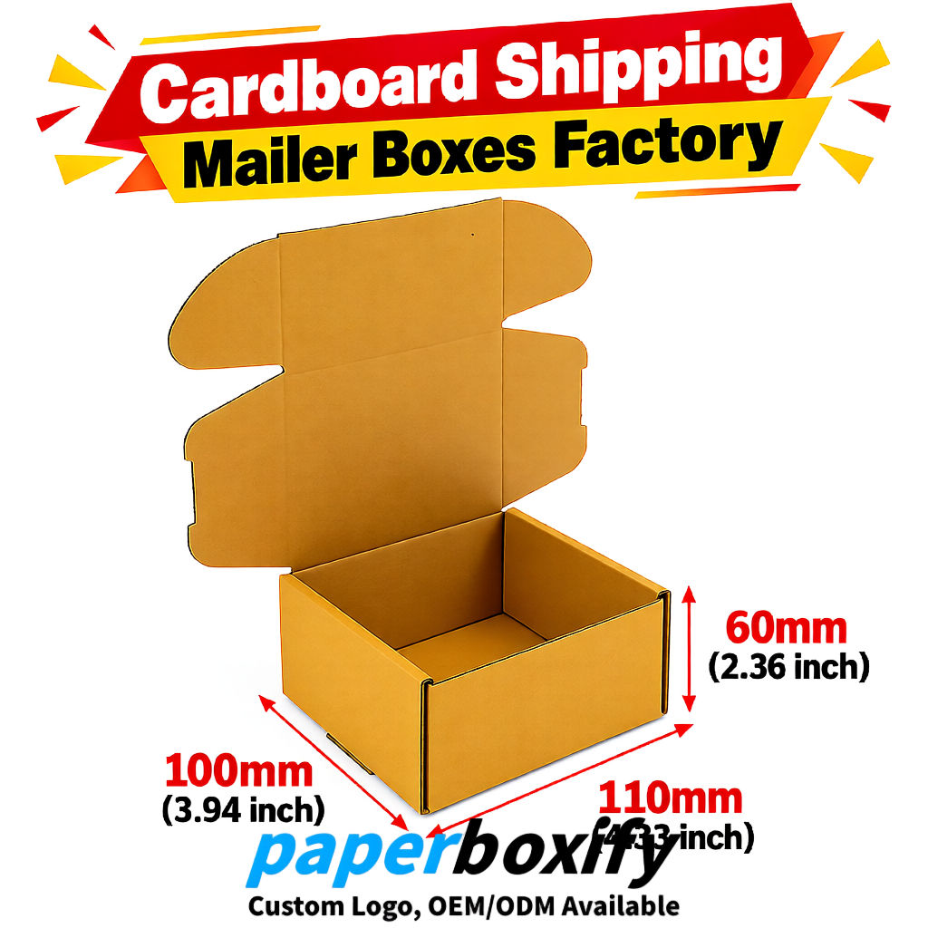 Ochre Cardboard Shipping Mailer Boxes 75x75x30, 100x100x40, 110x100x60, 100x60x40, 90x70x30mm