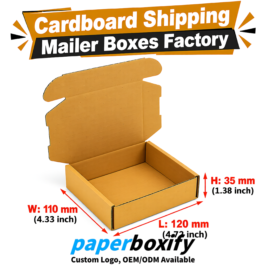 Ochre Self-Locking Cardboard Mailer Boxes 120x110x35, 120x120x40, 130x120x50, 130x80x25, 130x80x40mm