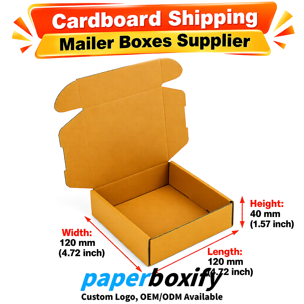 Ochre Self-Locking Cardboard Mailer Boxes 120x110x35, 120x120x40, 130x120x50, 130x80x25, 130x80x40mm