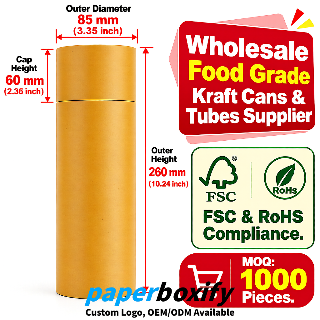 Ochre Paper Tubes 85x85x160/260, 100x100x90/190/300mm FSC/RoHS Certified Manufacturer