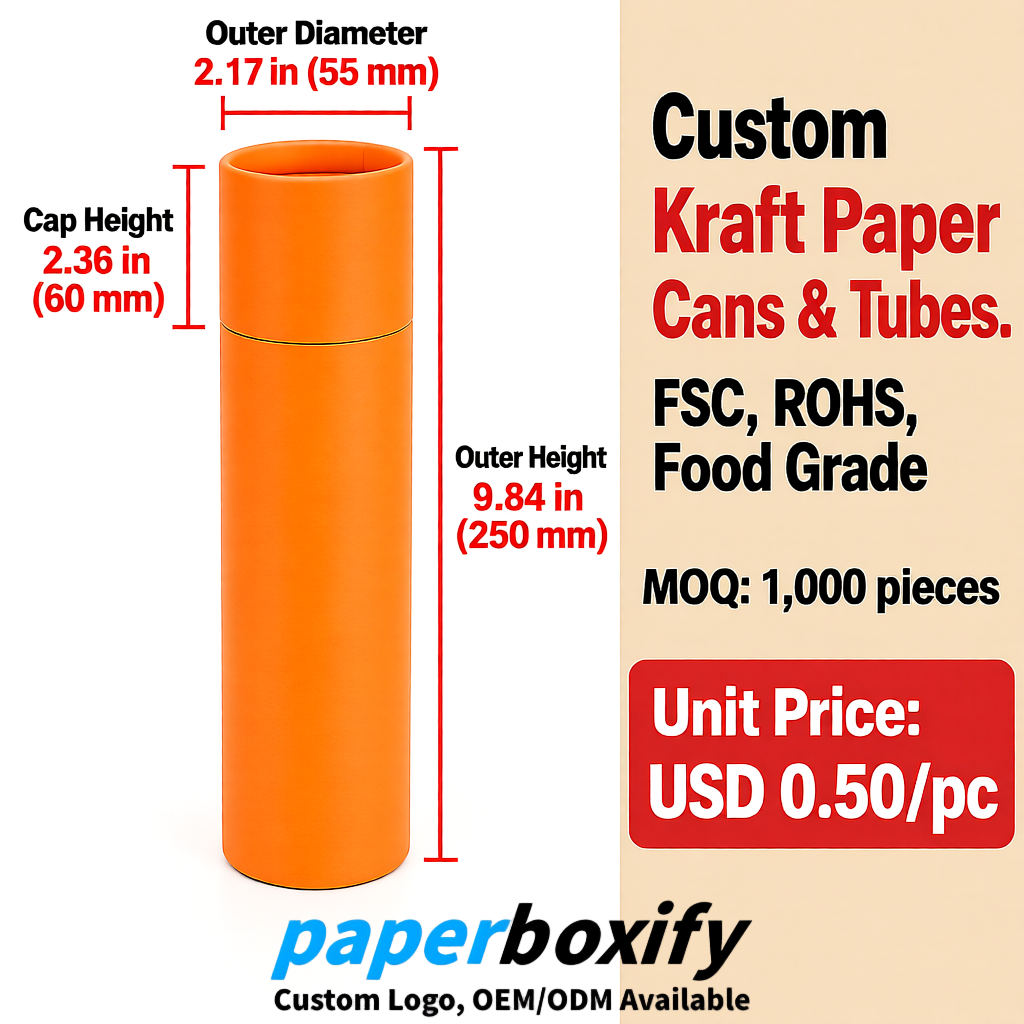 Orange Food Grade Kraft Paper Cans & Tubes | FSC, ROHS Certified OEM Factory