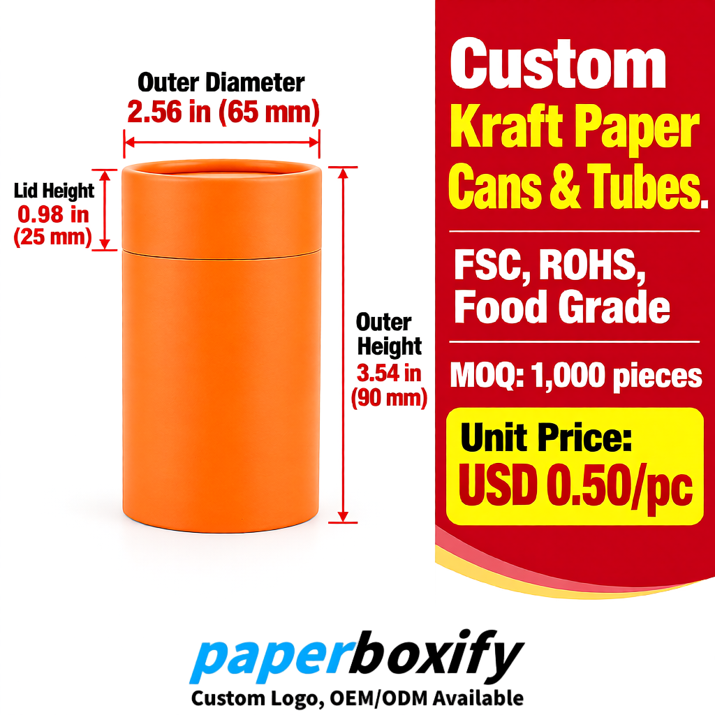 Orange Food Grade Kraft Paper Cans & Tubes | FSC, ROHS Certified OEM Factory