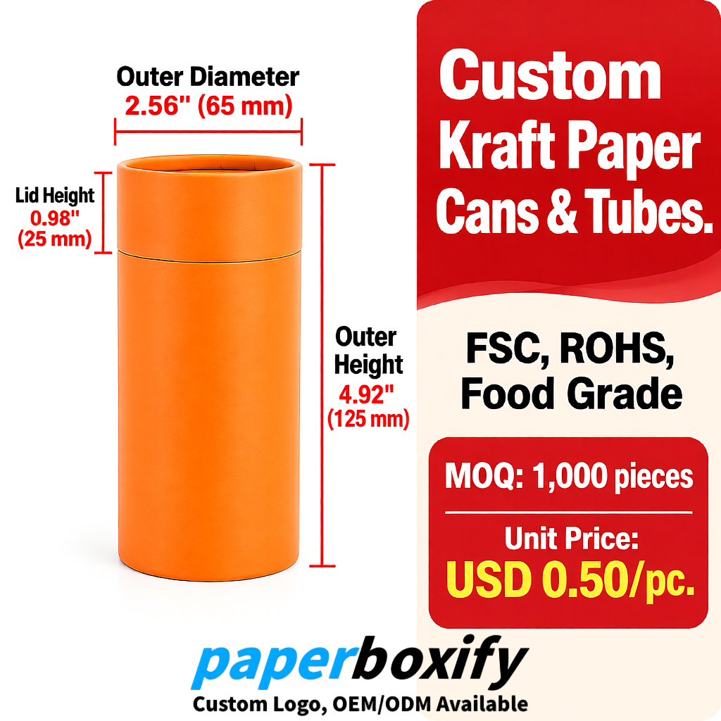 Orange Food Grade Kraft Paper Cans & Tubes | FSC, ROHS Certified OEM Factory