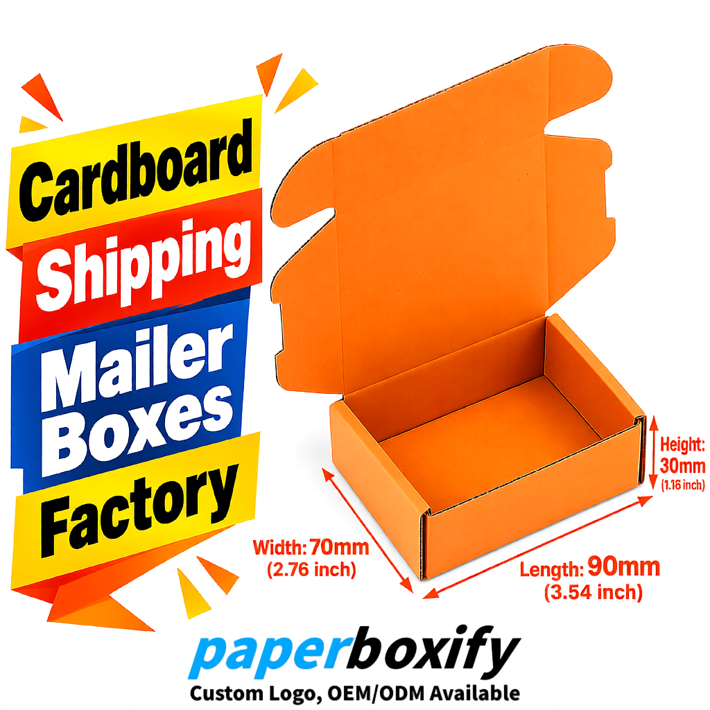 Orange Cardboard Shipping Mailer Boxes 75x75x30, 100x100x40, 110x100x60, 100x60x40, 90x70x30mm