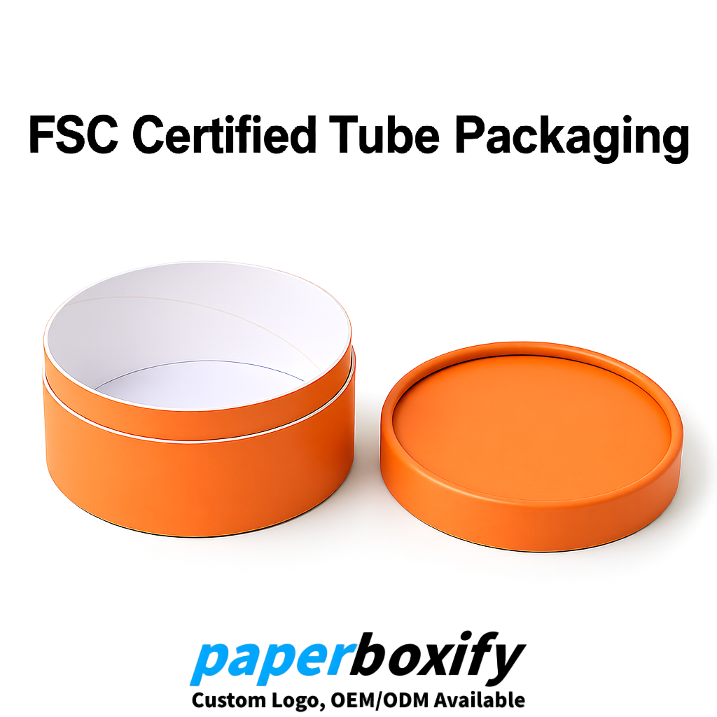 Orange FSC Certified Custom Paper Tubes | 350 ml Eco Cylinder Packaging