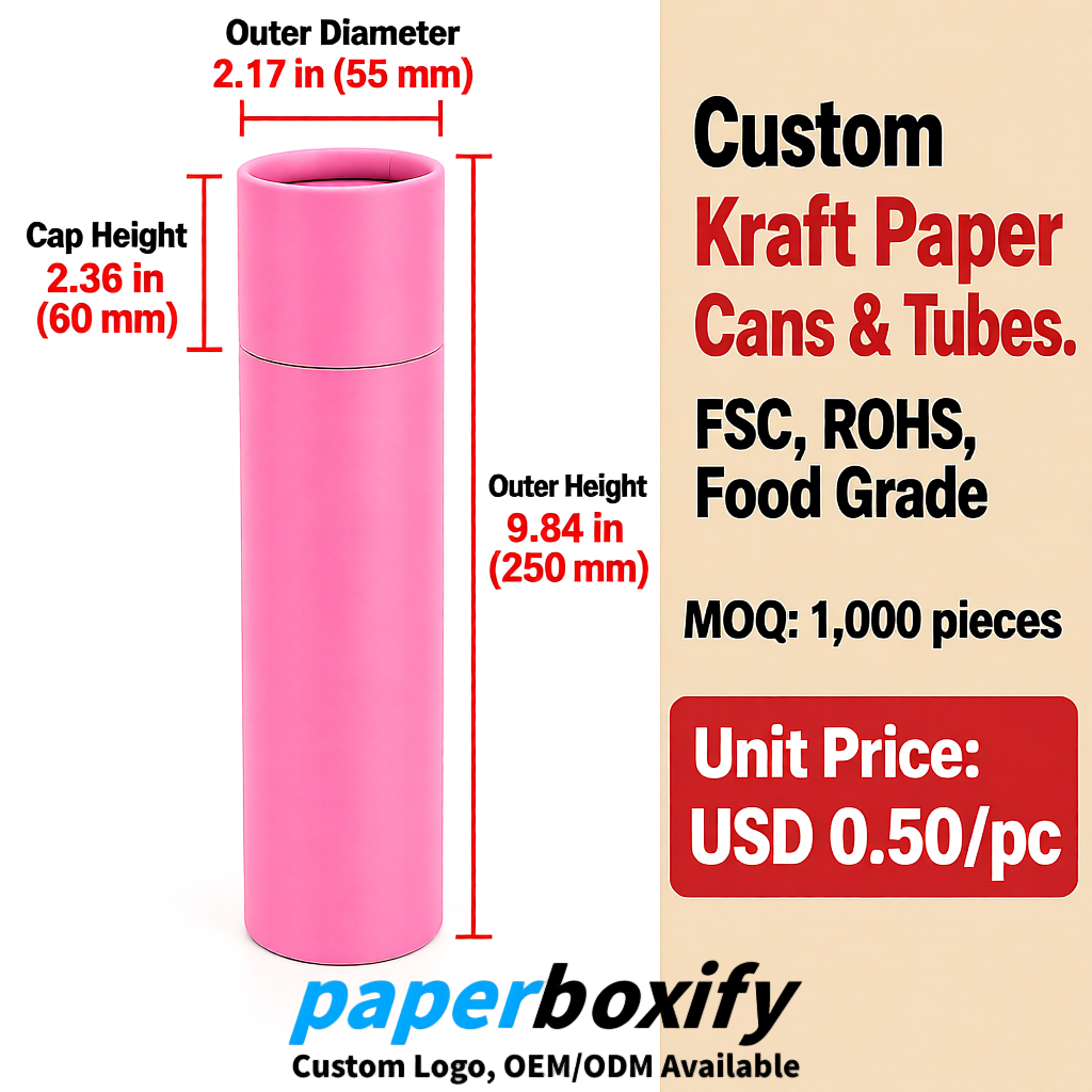 Pink Food Grade Kraft Paper Cans & Tubes | FSC, ROHS Certified OEM Factory