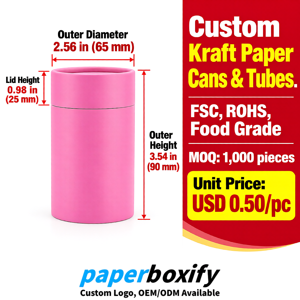 Pink Food Grade Kraft Paper Cans & Tubes | FSC, ROHS Certified OEM Factory Pink Food Grade Kraft Paper Cans & Tubes | FSC, ROHS Certified OEM Factory