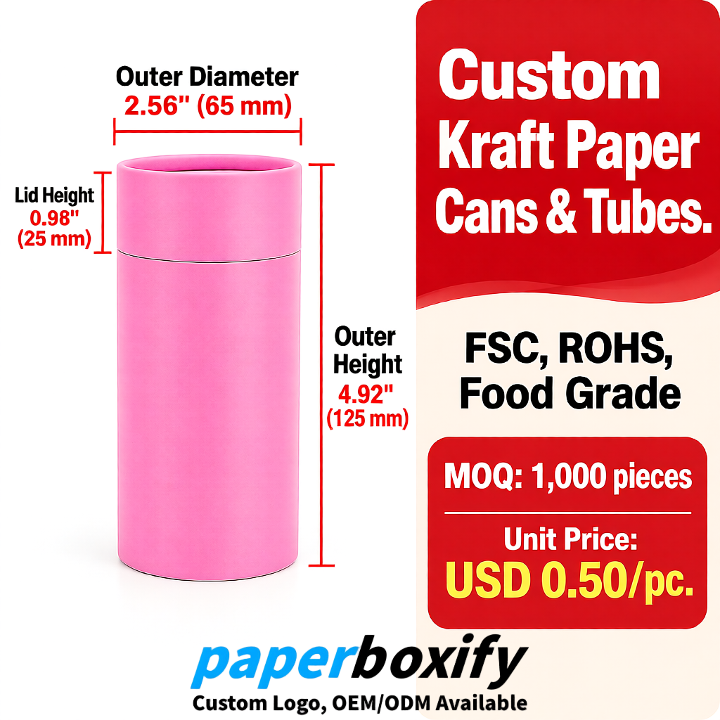 Pink Food Grade Kraft Paper Cans & Tubes | FSC, ROHS Certified OEM Factory