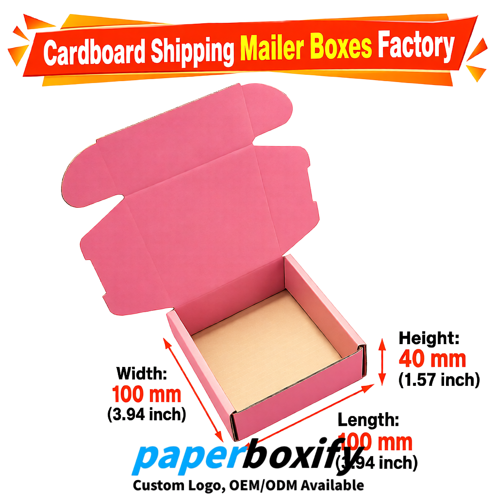 Pink Cardboard Shipping Mailer Boxes 75x75x30, 100x100x40, 110x100x60, 100x60x40, 90x70x30mm