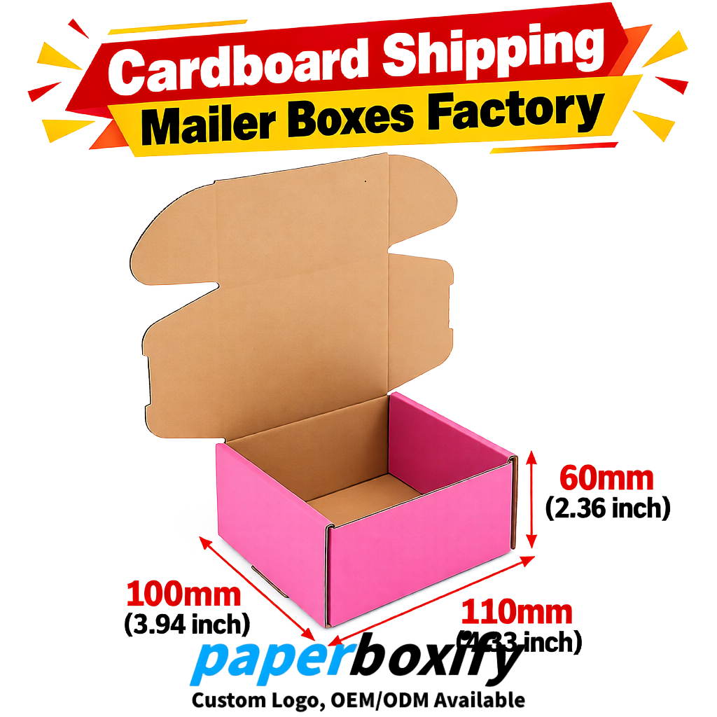 Pink Cardboard Shipping Mailer Boxes 75x75x30, 100x100x40, 110x100x60, 100x60x40, 90x70x30mm