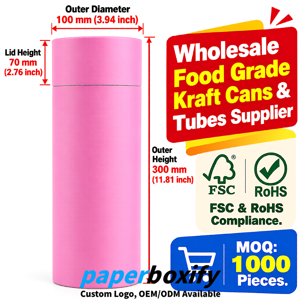 Pink Paper Tubes 85x85x160/260, 100x100x90/190/300mm FSC/RoHS Certified Manufacturer